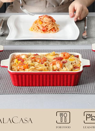 Bakeware Set of 4, MALACASA Porcelain Baking Pans Set for Oven, Casserole Dish, Ceramic Rectangular Baking Dish Lasagna Pans for Cooking Cake Pie Dinner Kitchen, Red (9.5"/11.25"/12.75"/14.5")