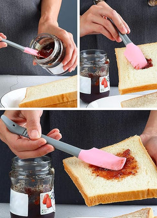 Silicone Mini Spatula, Curved Small Spatula, Kitchen Jar Spatula, Wet Pet Food Can Spoon, for Cooking Baking Frosting or Mixing, 6pcs