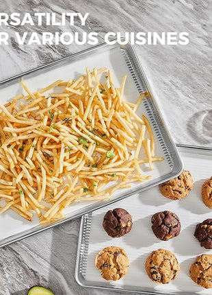 HONGBAKE Aluminum Cookie Sheets for Baking, 2-Pack Commercial Quality Half Sheet Pan, Baking Sheets Non Stick with 50 PCS Parchment Paper, 12.8 x 17.7 in, Silver