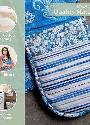 Maison d Hermine Summer Blue 100% Cotton Easter Double Oven Glove with Loop Heat Resistant for BBQ | Cooking | Baking | Grilling | Microwave | Barbecue | Spring/Summer (7.5 Inch by 35 Inch)