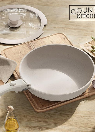 Country Kitchen Cookware Set with Removable Handle, Oven & RV Safe Pots and Pans Set, Cream Rhombus, Original