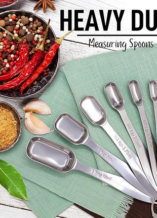 Zulay Heavy Duty Stainless Steel Measuring Spoons with Easy to Read, Slim Design for Narrow Spice Jars, 6 Piece Measuring Spoons with Etched Markings & Removable Clasp, Table Spoons Measuring Spoon