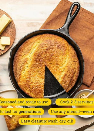 Lodge 10.25 Inch Cast Iron Skillet – Pre-Seasoned Frying Pan with Teardrop Handle – Oven, Stovetop, Grill & Campfire Use – Made in USA – Durable, Non-Toxic, Even-Heating Cookware – Black