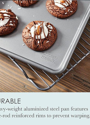 Chicago Metallic Commercial II Non-Stick Small Cookie/Baking Sheet. Perfect for making jelly rolls, cookies, pastries, one-pan meals, and more,12.25 by 8.75, Gray