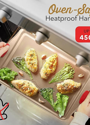 Baking Sheet Set, 3-Piece Cookie Sheet Set with Silicone Handles, Steel Baking Pans Set, Durable Baking Sheets for Oven, BPA Free Cookie Sheets for Baking Nonstick Set, Sheet Pan - Bronze Baking Pan