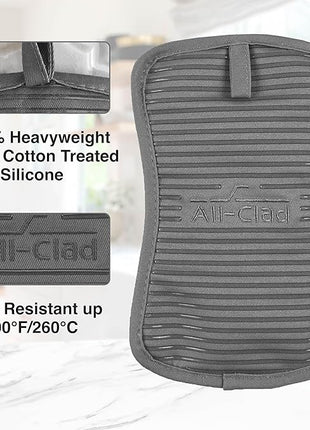 All-Clad Premium Pot Holder & Hot Pad: Heat Resistant to 500 Degrees - 100% Cotton, 10""x6.25"" Hot Pad for Kitchen and Barbeque, (1-Pack), Pewter
