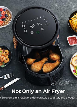 Dreo Air Fryer - 100℉ to 450℉, 4 Quart Hot Oven Cooker with 50 Recipes, 9 Cooking Functions on Easy Touch Screen, Preheat, Shake Reminder, 9-in-1 Digital Airfryer, Black, 4L (DR-KAF002)