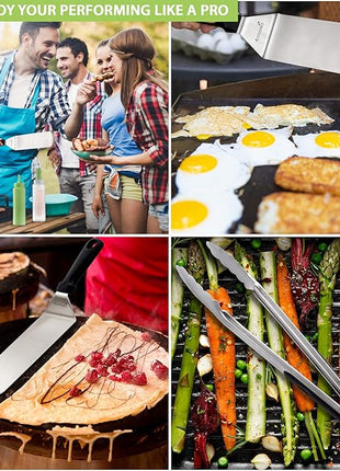 Metal Spatula Set of 4 - Griddle Accessories kit - Grill Flat Spatula Pancake Flipper Hamburger Turner - Metal Utensil Great for BBQ Grill Flat Top Cast Iron Griddle - Commercial Grade