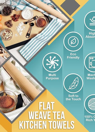 KAF Home Premium Kitchen Towels (18" x 28"), Large 100% Cotton, Flat & Terry Absorbent Dish Towel Set (Faded Denim, 18 x 28-6 Pack)