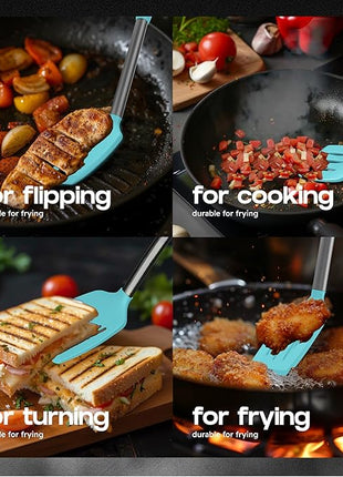 Silicone Spatula Set - Turner Spatulas Silicone Heat Resistant 600°F - Slotted & Solid Spatula for Cooking Fish, Eggs, Pancakes Flipper – Spatulas for kitchen use – Aqua