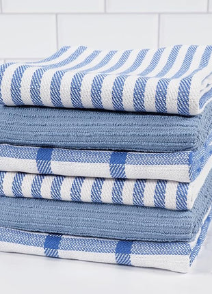 KAF Home Premium Kitchen Towels (18" x 28"), Large 100% Cotton, Flat & Terry Absorbent Dish Towel Set (Blue, 18 x 28-6 Pack)