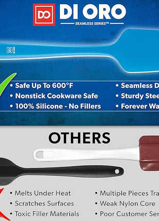 DI ORO Silicone Spatula Set - Rubber Kitchen Spatulas for Baking, Cooking, & Mixing - 600°F Heat-Resistant & BPA Free Silicone Scraper Spatulas for Nonstick Cookware - Dishwasher Safe (3pc, Blue)