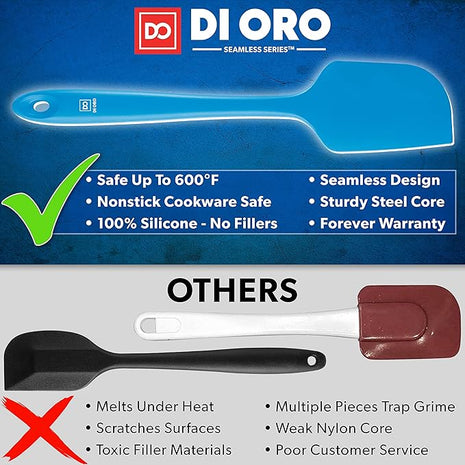 DI ORO Silicone Spatula - 600°F Heat-Resistant Rubber Kitchen Spatula for Baking, Scraping, & Mixing - BPA Free Nonstick Cookware Safe Flexible Utensil for Cooking - Seamless & Dishwasher Safe (Blue)