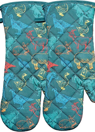 Oven Mitts Cotton Fashion Cute Farm Cattle Design 1pair Heat Resistant Oven Gloves Safe Cooking Baking Grilling Barbecue Machine Washable Pot Holders (Farm Cattle)