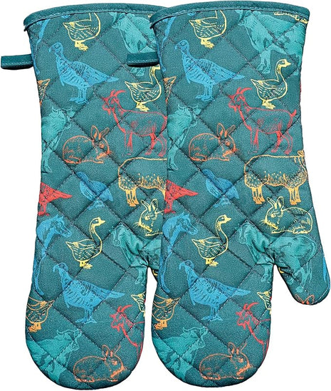 Oven Mitts Cotton Fashion Cute Farm Cattle Design 1pair Heat Resistant Oven Gloves Safe Cooking Baking Grilling Barbecue Machine Washable Pot Holders (Farm Cattle)