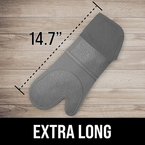 BPA-Free Soft Silicone Oven Mitts - Ultra Heat Resistant Oven Mitts with Thick Cotton Liner - Extra Long Slip Resistant Pot Holders, Flexible Oven Gloves - Gray 14.7"