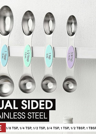 Spring Chef Stainless Steel Magnetic Measuring Spoons Set of 8 with Leveler, Metal Teaspoon & Tablespoon Measuring Spoons for Dry and Liquid Ingredients, Kitchen Gadgets for Baking & Cooking - Pastel