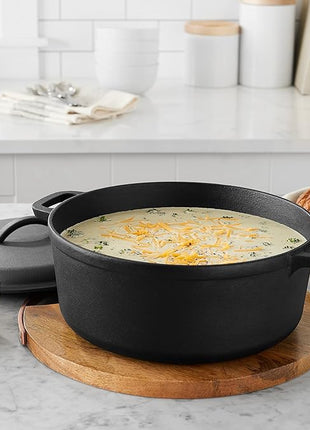 Amazon Basics Round Pre-Seasoned Cast Iron Dutch Oven Pot with Lid and Dual Handles, Heavy-Duty & Large, 7-Quart, Black