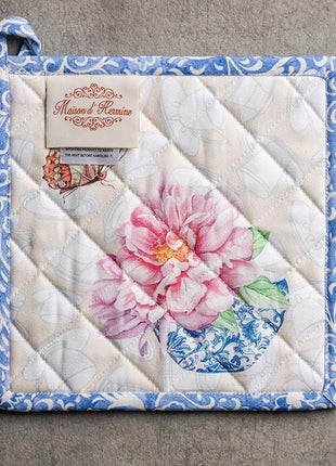 Maison d' Hermine Pot Holders 100% Cotton Heat Resistant Potholders 8" x 8" Hot Pads with Loop BBQ, Cooking, Baking, Grilling, Kitchen, Handling Hot Pans Spring/Summer (Pack of 1, Canton)