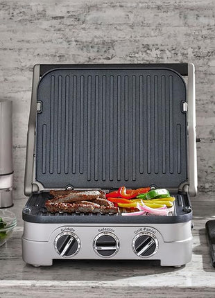 Cuisinart Griddler Indoor Grill, Panini Press, Sandwich Maker & More, 5-in-1 Grilling, Dishwasher-Safe Nonstick Cooking Plates, GR-4NNAS, Stainless Steel