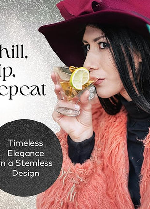 Dragon Glassware Stemless Martini Glasses - 7 oz Clear Set of 2 - Double Wall Insulated Cocktail Glass Set - Unique and Fun Gift for Espresso Martini Lovers