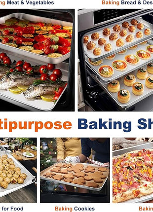 P&P CHEF 19.6 Inch Baking Cookie Sheet, Oven Pan Tray Stainless Steel Sheet Pan for Kitchen, Oven Bakeware for Multi Uses, Shiny Look & Dishwasher Safe, Healthy & Heavy Duty, 1Pc
