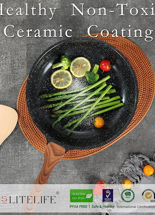 ESLITE LIFE Nonstick Ceramic Frying Pan Skillet, Non-Toxic Egg Omelette Kitchen Cooking Pans Compatible with All Stovetops (Gas, Electric & Induction), PTFE & PFOA Free (Black, 9.5'')