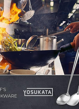 YOSUKATA 17’’ Wok Spatula and Ladle - Set of 2 Heat-Resistant Wok Tools - Universal Wok Ladle and Spatula - High-Grade 304 Stainless Steel Cooking Utensils and Wok Accessories - Solid Wok Utensils
