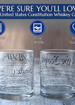 Greenline Goods Whiskey Glasses – United States Constitution We The People (Set of 2) - 10 oz Tumblers - American US Patriotic Gift Set - Old Fashioned Cocktail Glasses