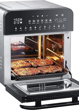 GoWISE USA 14.7-Quart Air Fryer Grill with Dual Heating Elements & Oven with Rotisserie, Dehydrator, Preheat and Broil Functions + 11 Accessories with 2 Recipe Books (Stainless Steel/Black), Ultimate