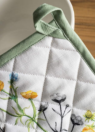 Maison d' Hermine 100% Cotton Oven Mitt & Pot Holder Set (7.5"x13" & 8"x8") Heat Resistant BBQ Cooking Gloves with Loop, Baking, Grilling, Kitchen, Handling Hot Pans Spring/Summer (Printemps)