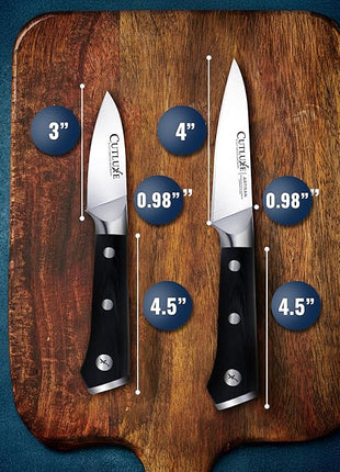 Cutluxe Paring Knife Set – 4" Fruit and 3" Peeling Knives – Small Knife with Razor Sharp Blade – High Carbon German Steel, Full Tang & Ergonomic Handle Design – Artisan Series