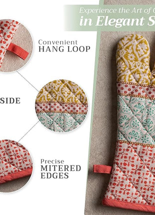 Maison d' Hermine Oven Gloves 100% Cotton Oven Mitt 7" x 13" with Loop Heat Resistant, BBQ, Cooking Gloves, Baking, Grilling, Kitchen, Handling Hot Pans Spring/Summer (Pack of 1, Provence)