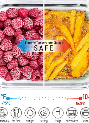 Glass Tupperware Set with Acacia Lids - 4 Stackable Meal Prep Containers. Durable heat resistant Inert Borosilicate Glass