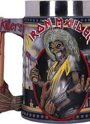 Nemesis Now Iron Maiden Killers Tankard, Hand-Painted Resin, Officially Licensed Eddie Album Collectible, Rock Memorabilia, Stainless Steel Insert, 15.5cm