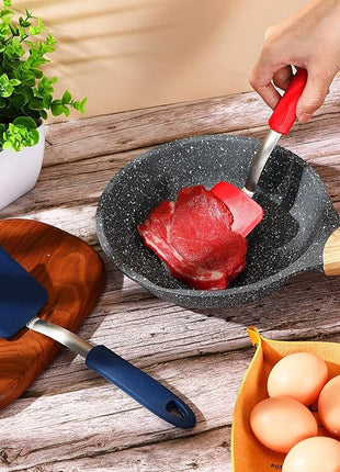 Silicone Cookie Spatula Turner 2 Pack Mini Brownie Spatula Flexible Kitchen Small Silicone Turner for Nonstick Cookware Heat Resistant No Scratch Flipper for Egg Pancake(Red,Blue)