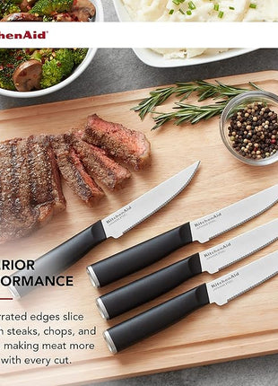 KitchenAid Classic 4 Piece Steak Knife Set, 4.5-Inch, High-Carbon Japanese Stee Blades, Sharp Kitchen Knife Set, Black
