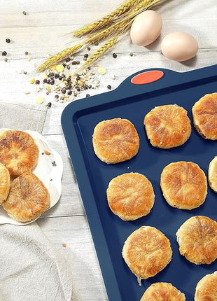 To encounter Silicone Baking Pans Set, 4 Pieces Nonstick Bakeware Set with Baking Pans, Baking Sheets, Cookie Sheets, Cake Pan with Grips and Metal Reinforced Frame More Strength, Navy Blue