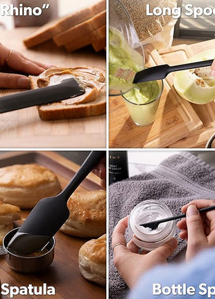 DI ORO Silicone Jar Spatulas for Scraping - Rubber Spatulas Silicone Heat Resistant - Kitchen Spatulas Nonstick Cookware Safe - Silicone Utensil Set for Blenders, Mixing, Baking, & Makeup (5pc, Black)