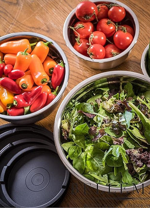 Stainless Steel Mixing Bowls with Lids Set – Large, Durable, Airtight Kitchen Bowls for Food Prep, Baking, Salad, and Storage (4 piece set)