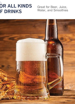 Bormioli Rocco 4-Pack Solid Heavy Large Beer Glasses with Handle - 17.1/4 Ounce Glass Steins, Traditional Beer Mug glasses Set, Perfect Coffee - Tea Glass, Everyday Drinking Glasses, Cocktail Glasses