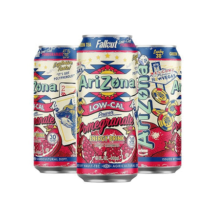 AriZona x Fallout Low Calorie Pomegranate Green Tea Energy Drink, 15 fl oz (Pack of 12) - 190mg Caffeine per Can