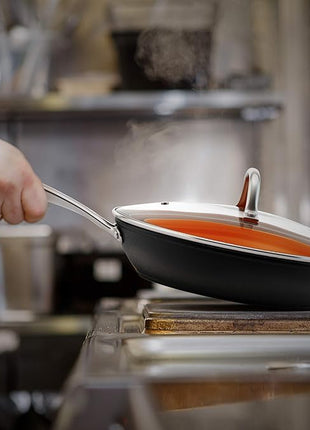 Nonstick Ceramic Copper Frying Pan: Non Stick 8 Inches Skillet With Glass Lid - Round Aluminum Saute Pan for Gas, Electric and Induction Cooktops (8 Inch)