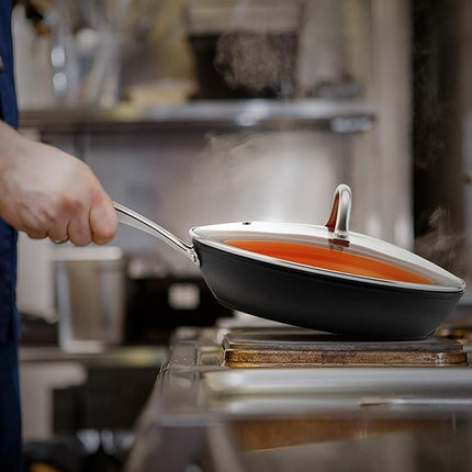 Nonstick Ceramic Copper Frying Pan: Non Stick 8 Inches Skillet With Glass Lid - Round Aluminum Saute Pan for Gas, Electric and Induction Cooktops (8 Inch)