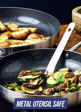 Blue Diamond Cookware Tri-Ply Stainless Steel Ceramic Nonstick, 7 Piece Cookware Pots and Pans Set, PFAS-Free, Multi Clad, Induction, Dishwasher Safe, Oven Safe, Silver