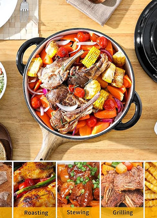 Velaze 7.5 QT Dutch Oven Pot with Lid, Enameled Cast Iron Dutch Oven with Dual Handles for Sourdough Bread Baking, Cooking, Non-stick Enamel Coated Cookware (Black)