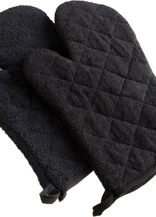DII Basic Terry Collection 100% Cotton Quilted, Oven Mitt, Black, 2 Piece