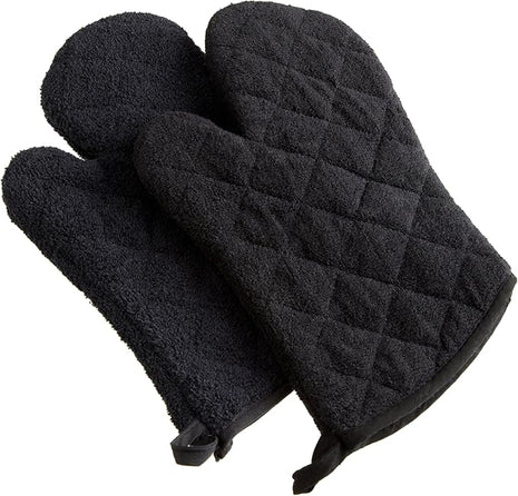 DII Basic Terry Collection 100% Cotton Quilted, Oven Mitt, Black, 2 Piece
