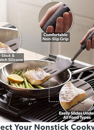 DI ORO - Chef Series FLEX Silicone Spatula 600ºF Heat-Resistant Flexible Silicone Rubber Turner Spatulas (3-Piece Set)