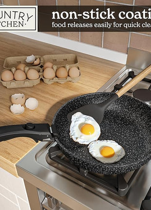 Country Kitchen Cookware Set with Removable Handle, Oven & RV Safe Pots and Pans Set, Black, Original